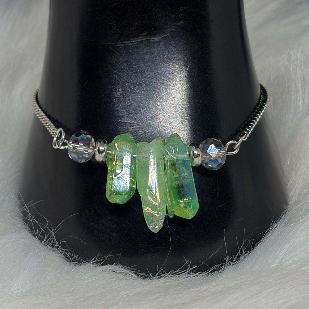 Green Aura Quartz Chard Stainless Steel Bracelet